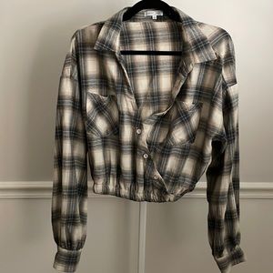 Cropped Crossover Plaid Flannel Top